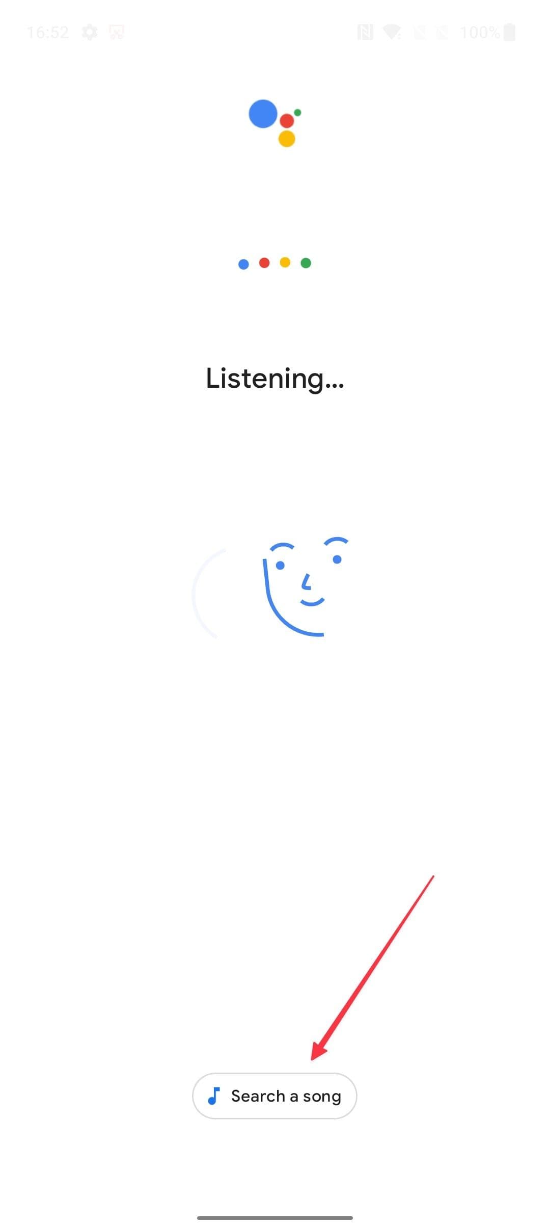 Εφαρμογή Google που εμφανίζει κουμπί αναζήτησης τραγουδιού