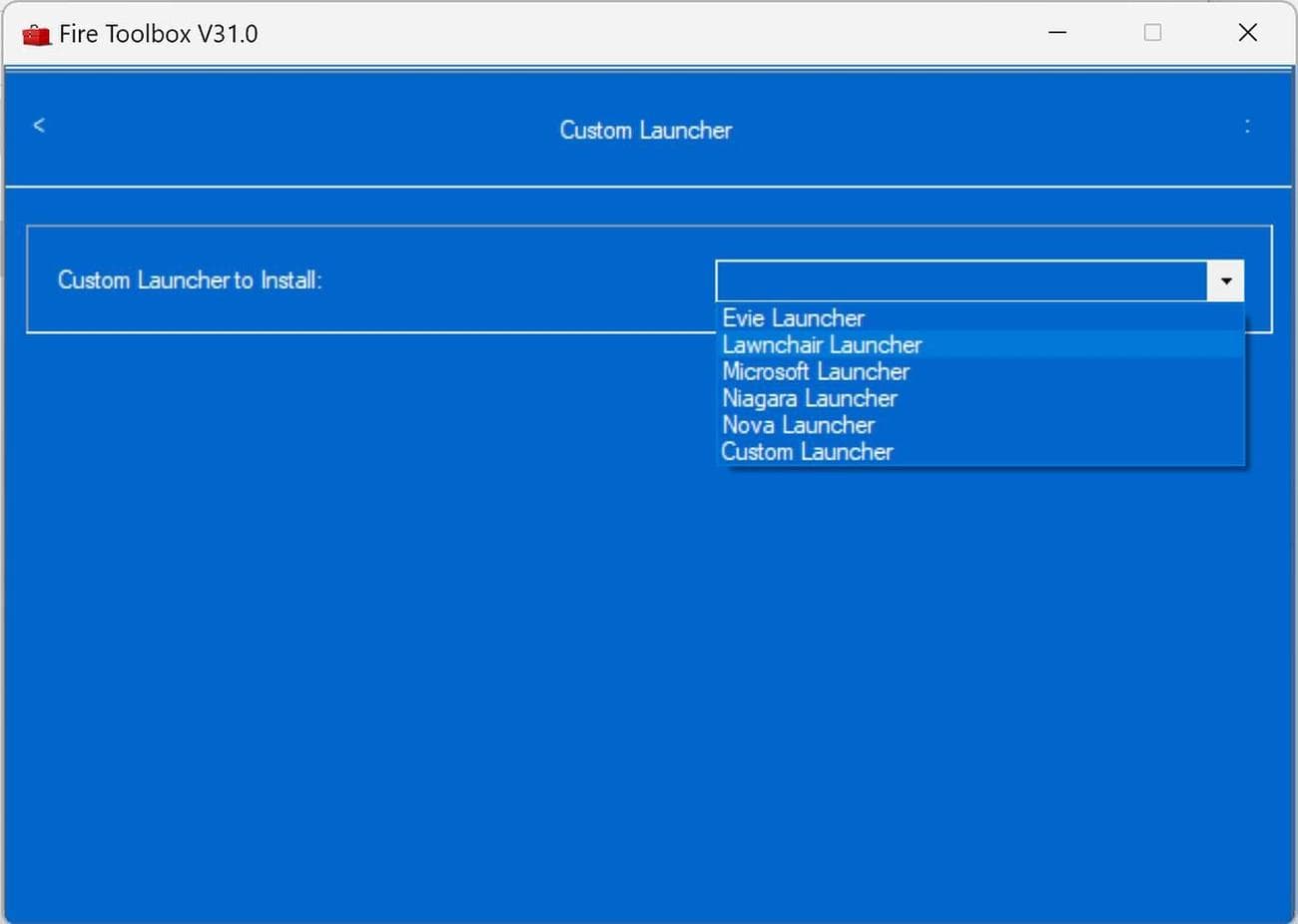 Επιλογή εκκίνησης στο Fire Toolbox