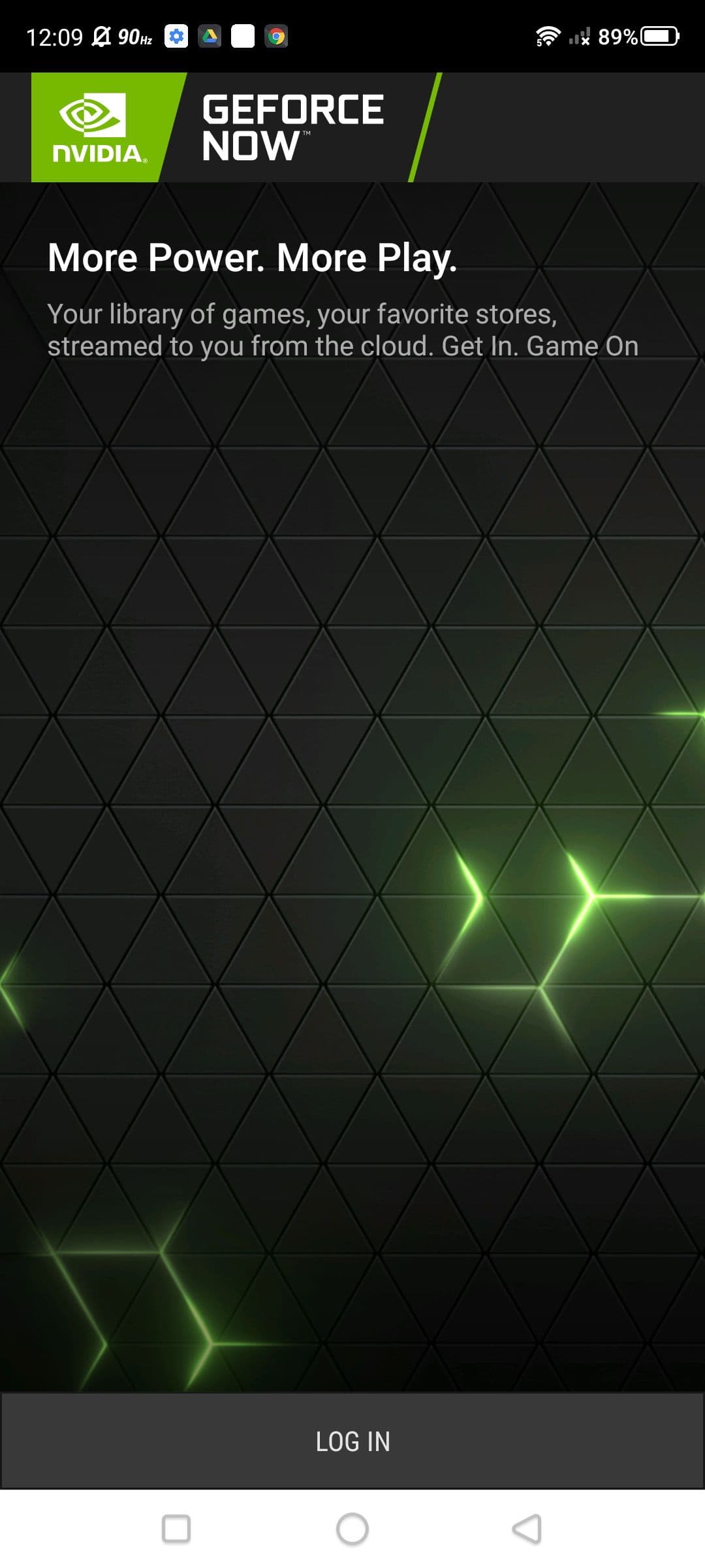 Στιγμιότυπο οθόνης της σελίδας καλωσορίσματος GeForce Now 2