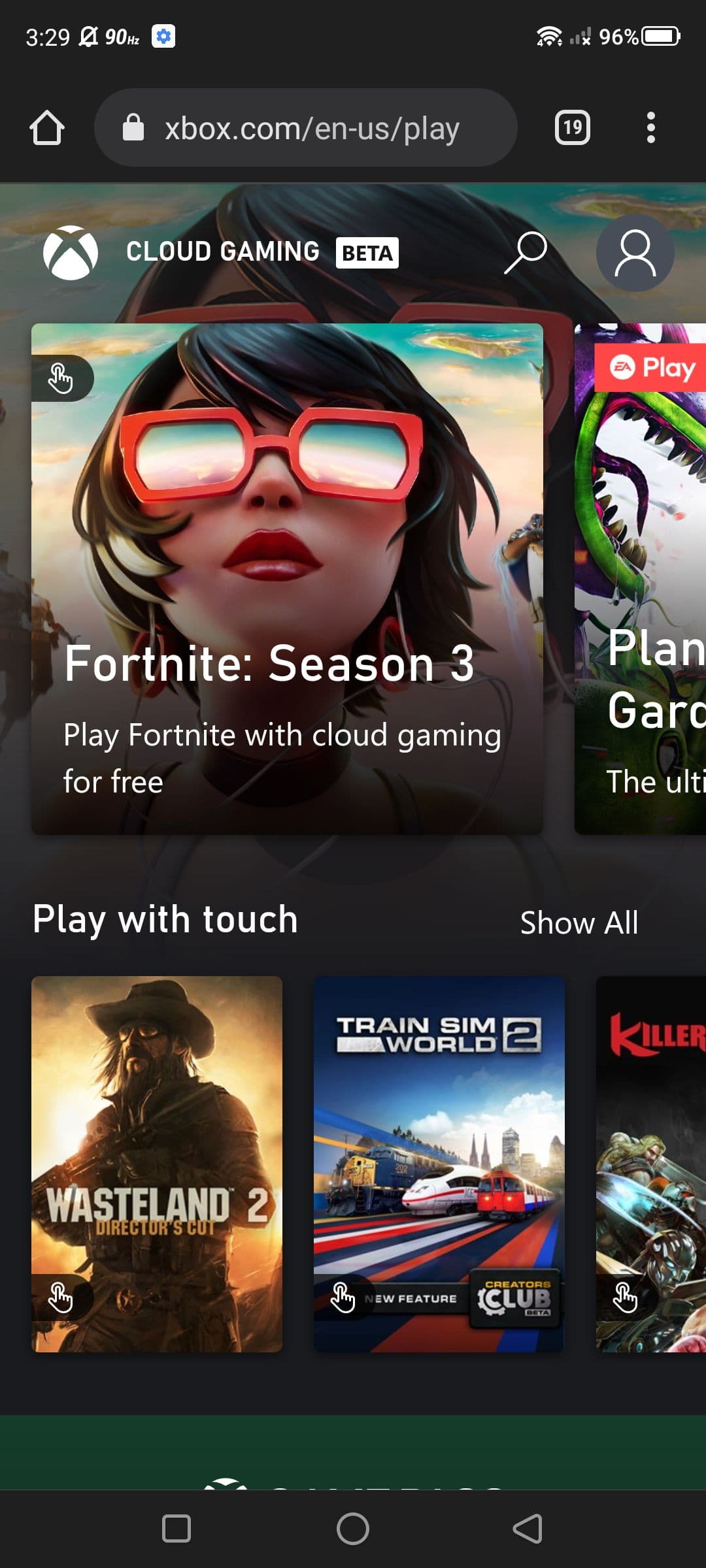 Στιγμιότυπο οθόνης του Fortnite στο xCloud