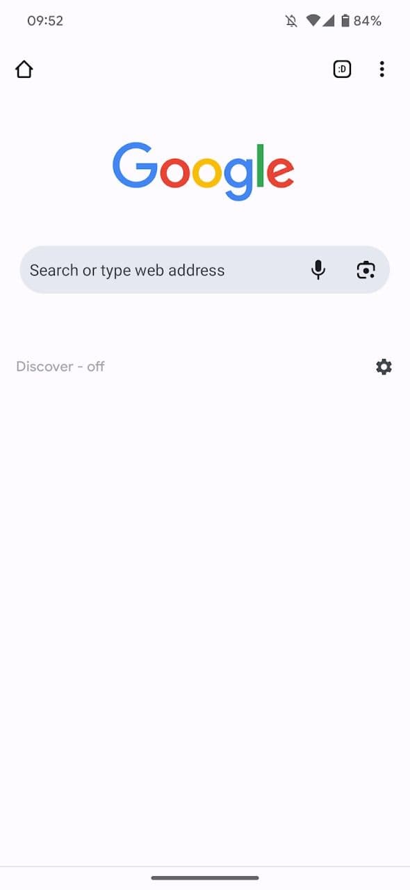 στιγμιότυπο οθόνης της αρχικής οθόνης της εφαρμογής Google Chrome για Android