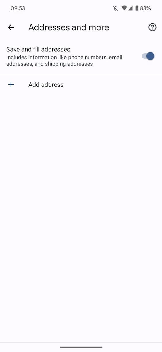 στιγμιότυπο οθόνης του μενού διευθύνσεων της εφαρμογής Google Chrome για Android