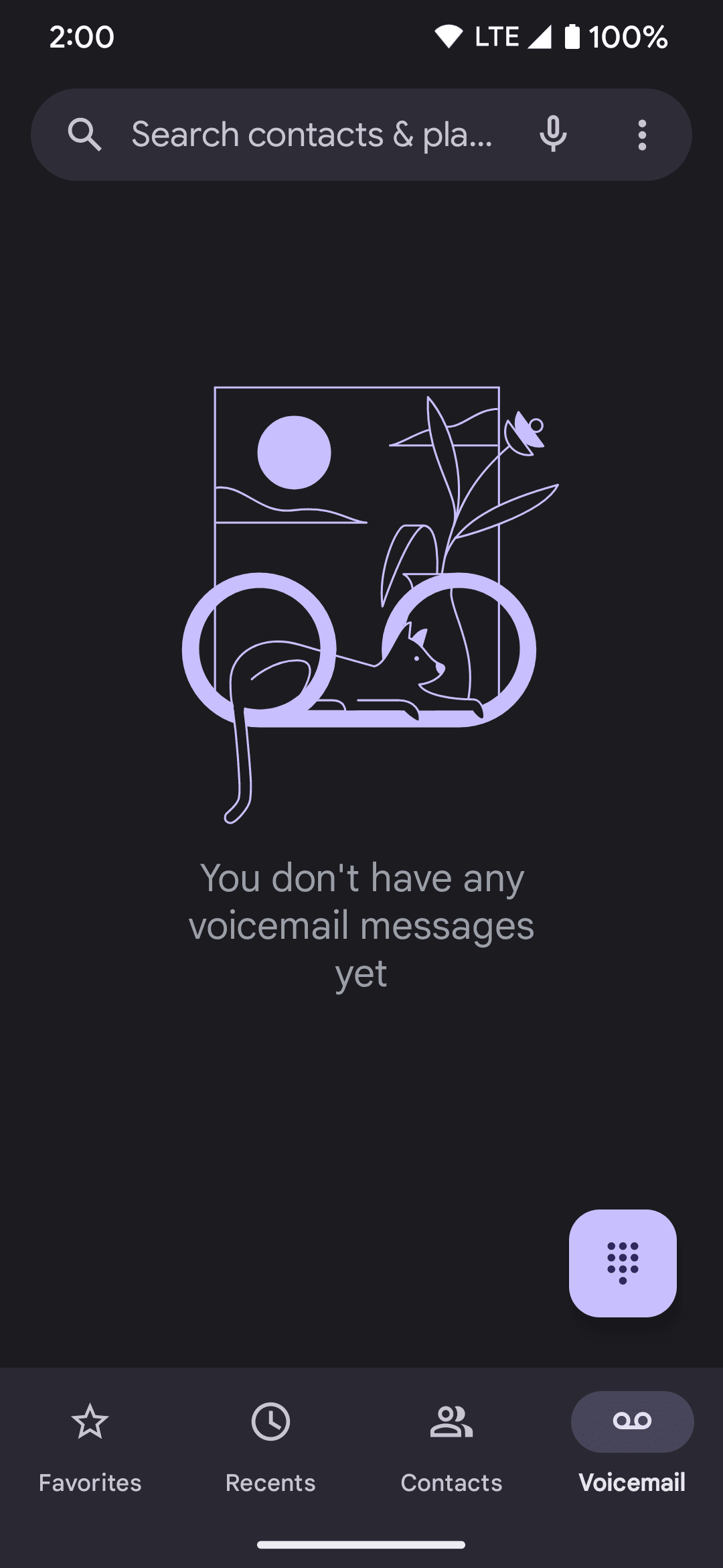 Εάν υπήρχαν μηνύματα αυτόματου τηλεφωνητή, θα εμφανίζονταν εδώ στην καρτέλα Τηλεφωνητής της εφαρμογής Google Phone