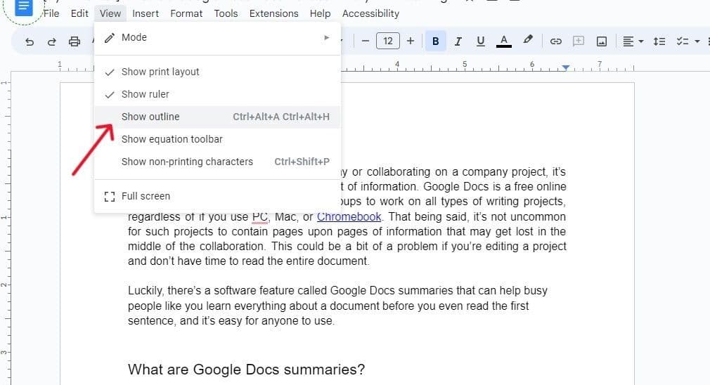 Μεταβείτε στο μενού Προβολή στο επάνω μέρος της οθόνης και κάντε κλικ 