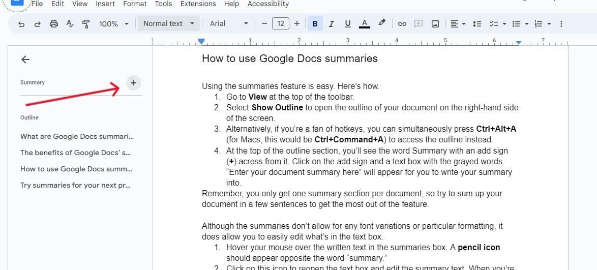 Κάντε κλικ στο κουμπί συν για να ξεκινήσετε τη σύνταξη της περίληψής σας.