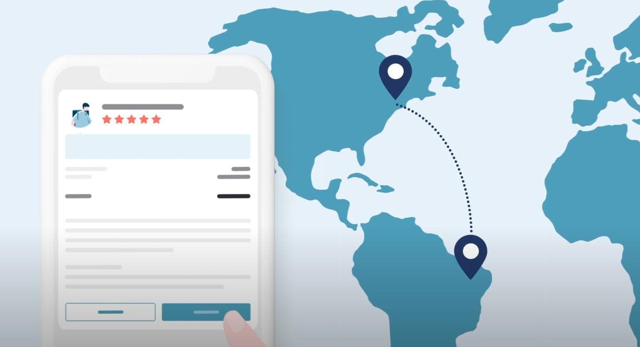 Απεικόνιση από την υπηρεσία του Grabr που δείχνει διεθνή ταξίδια.