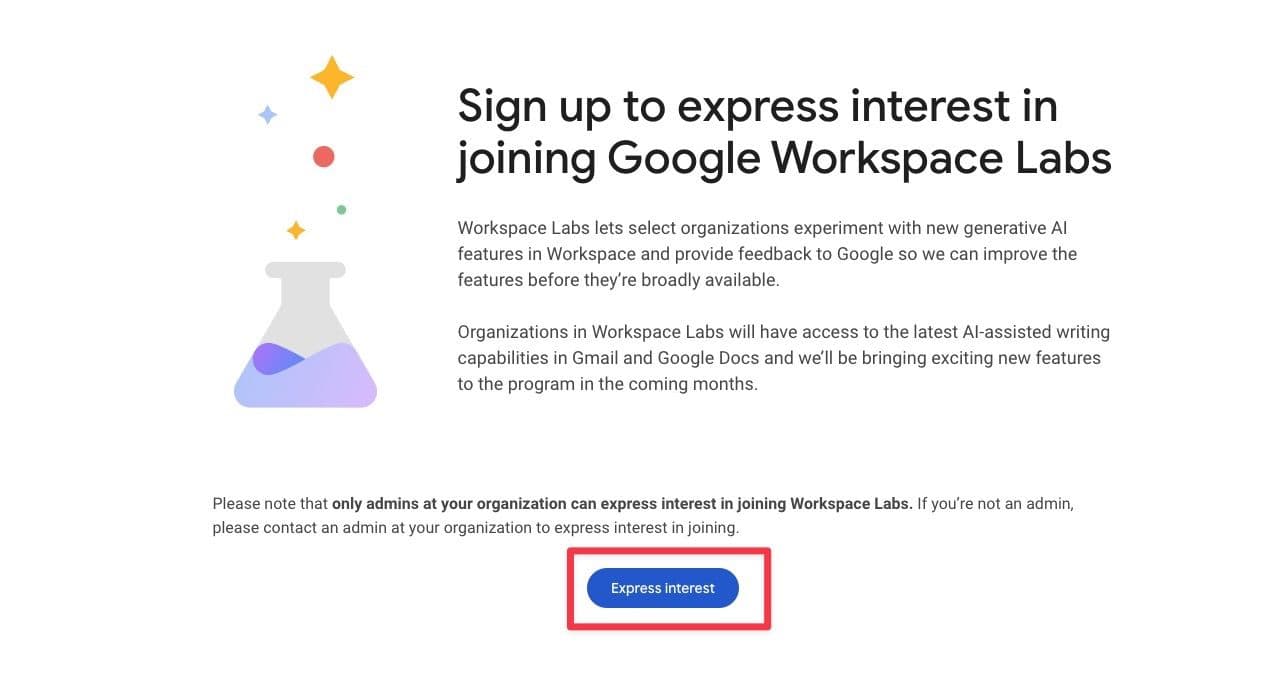 Στιγμιότυπο σελίδας Google Workspace Labs