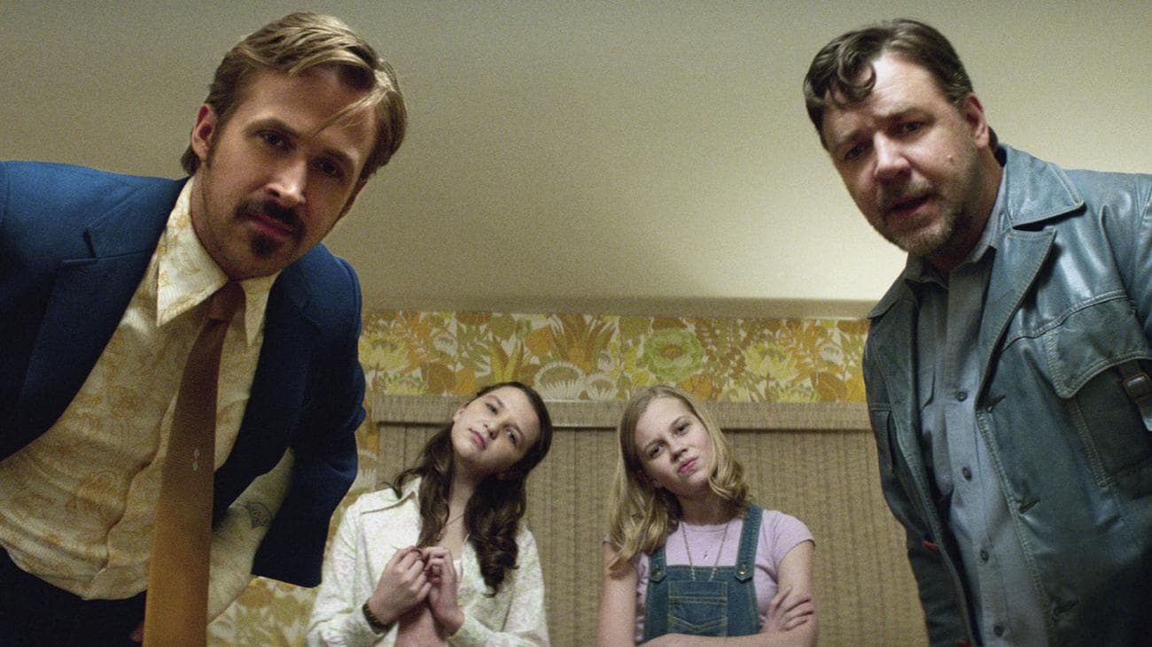Ryan Gosling, Daisy Tahan, Angourie Rice, Russell Crowe in the film 