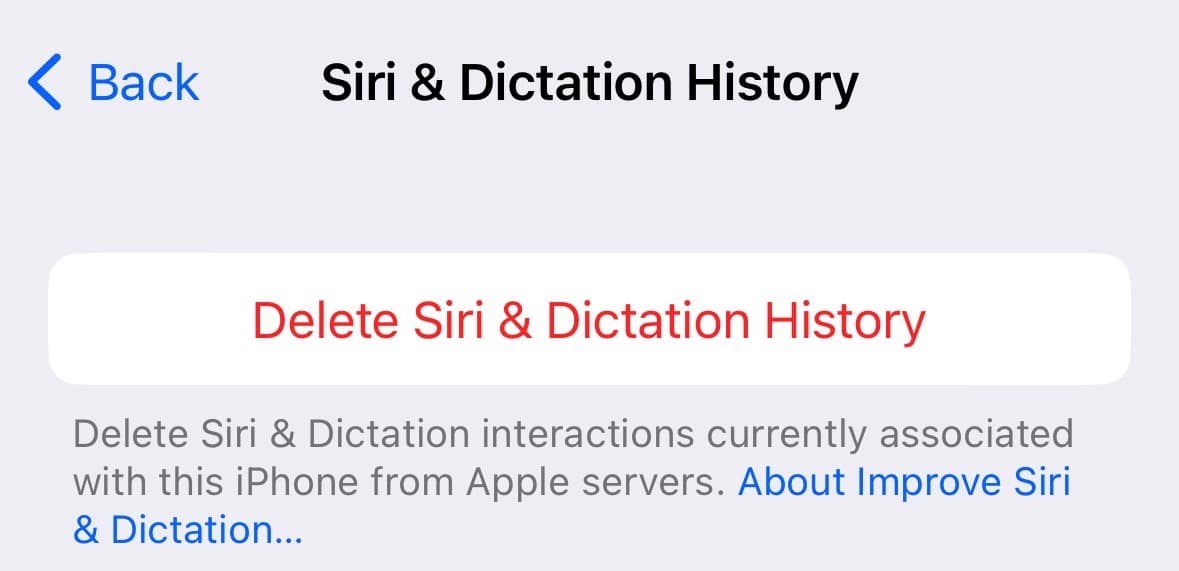 Διαγράψτε το ιστορικό Siri & Dictation από το iPhone.