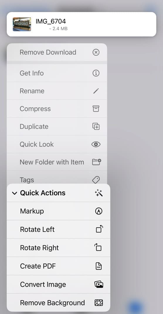 Αφαίρεση του φόντου μιας φωτογραφίας μέσω της εφαρμογής Αρχεία του iPhone.