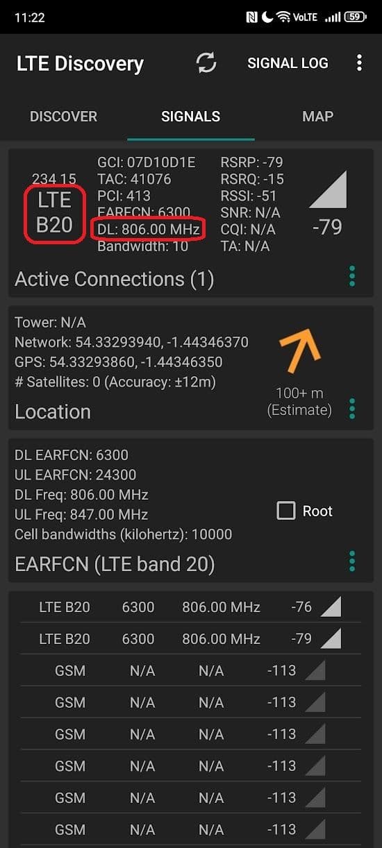 στιγμιότυπο οθόνης της οθόνης λεπτομερειών εφαρμογής εντοπισμού lte