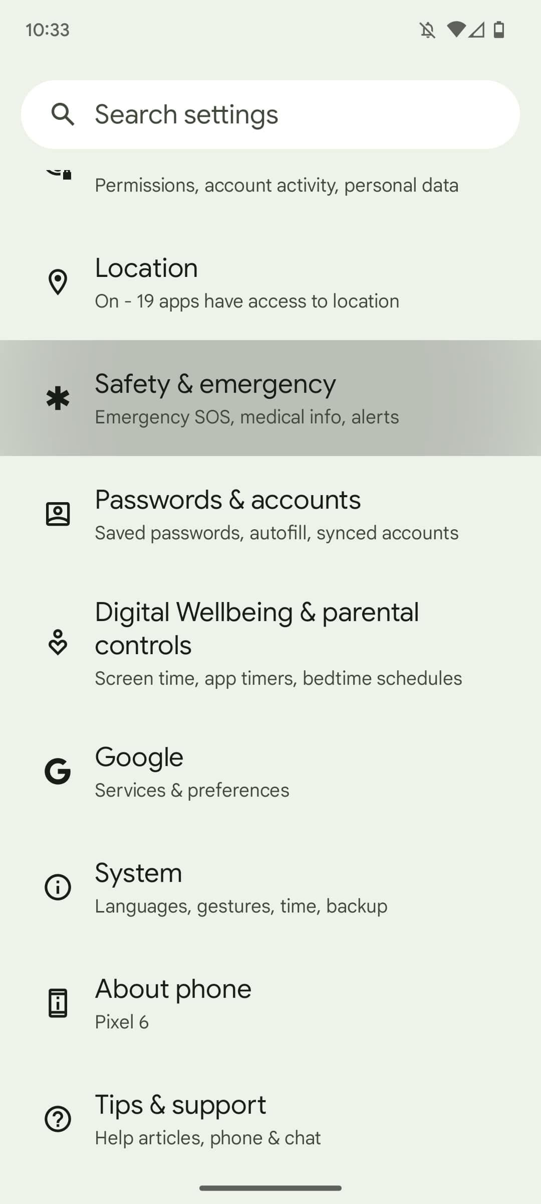 επιλέξτε Ασφάλεια και έκτακτη ανάγκη