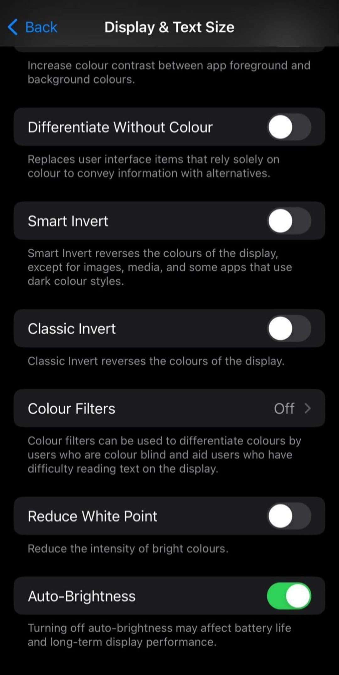 Στιγμιότυπο οθόνης των ρυθμίσεων του iphone
