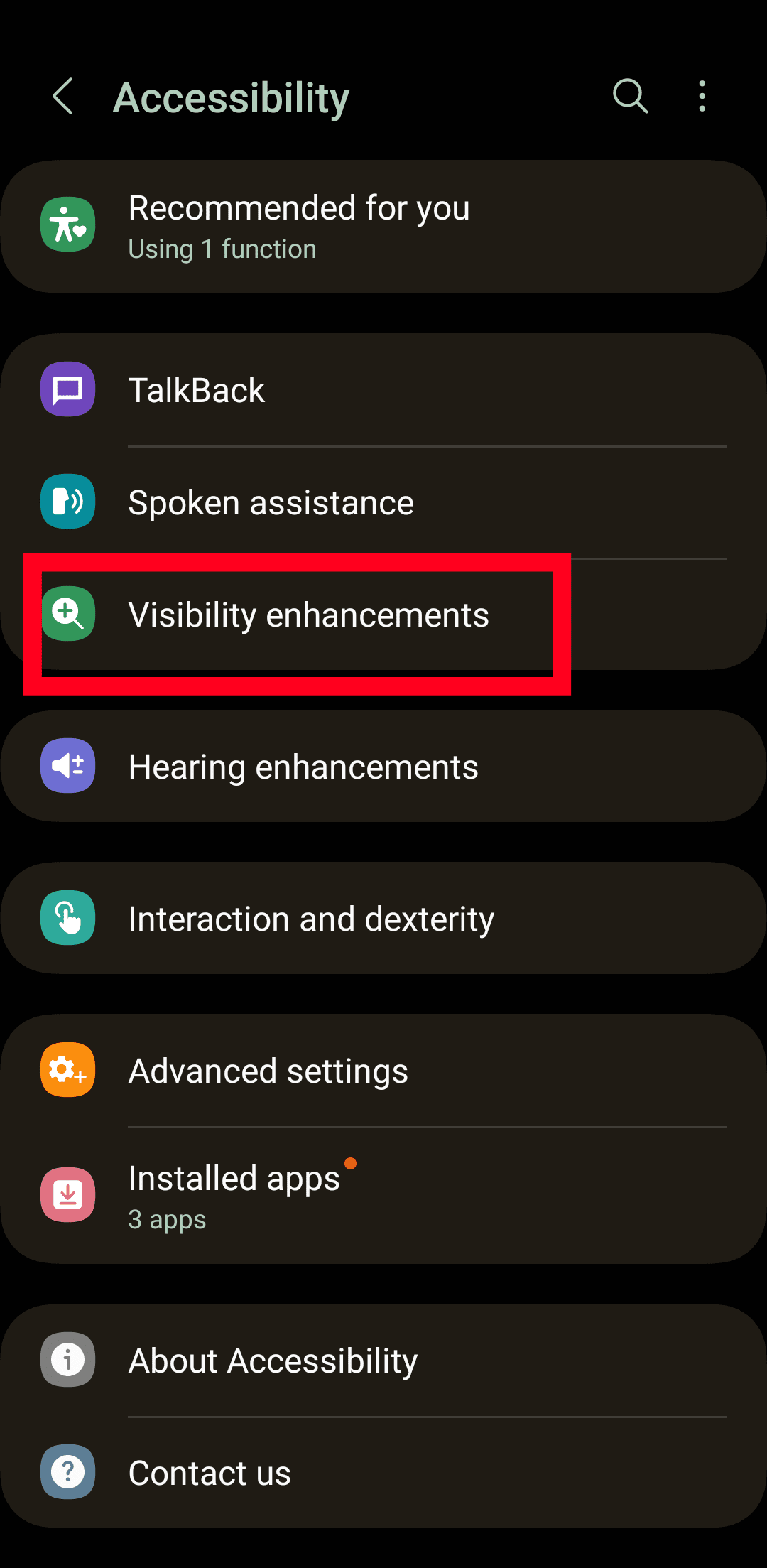 Στιγμιότυπο οθόνης των ρυθμίσεων του Samsung Galaxy