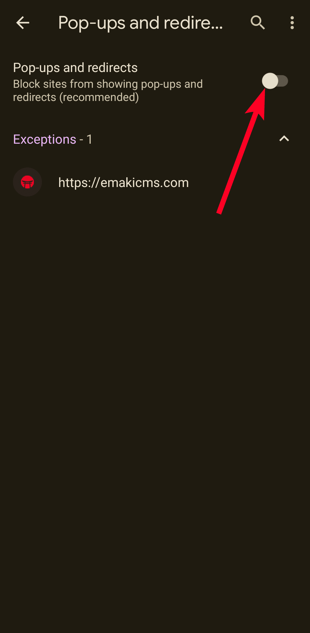 Αναδυόμενα παράθυρα και μενού ανακατευθύνσεων στο πρόγραμμα περιήγησης Chrome Android