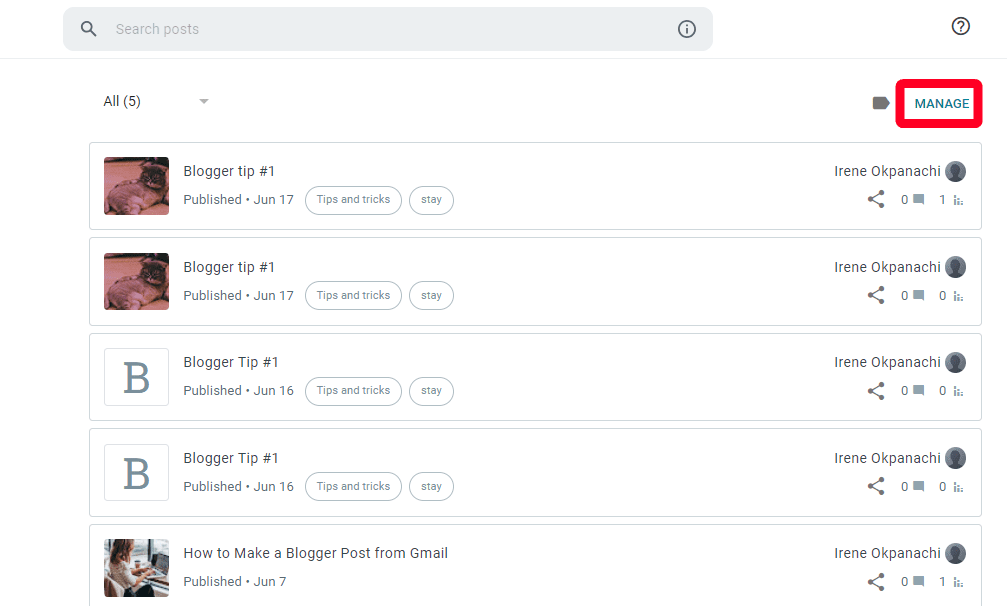 Posts menu on Blogger