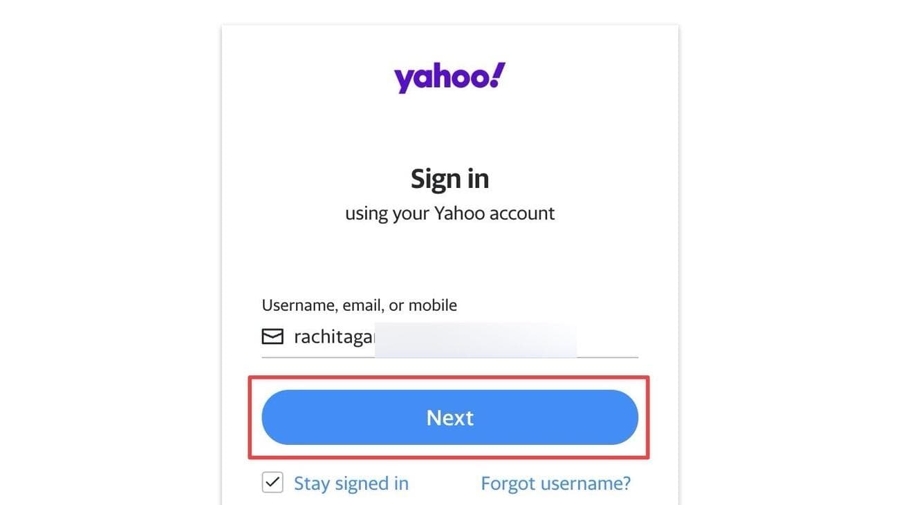 Στιγμιότυπο οθόνης σελίδας σύνδεσης Yahoo