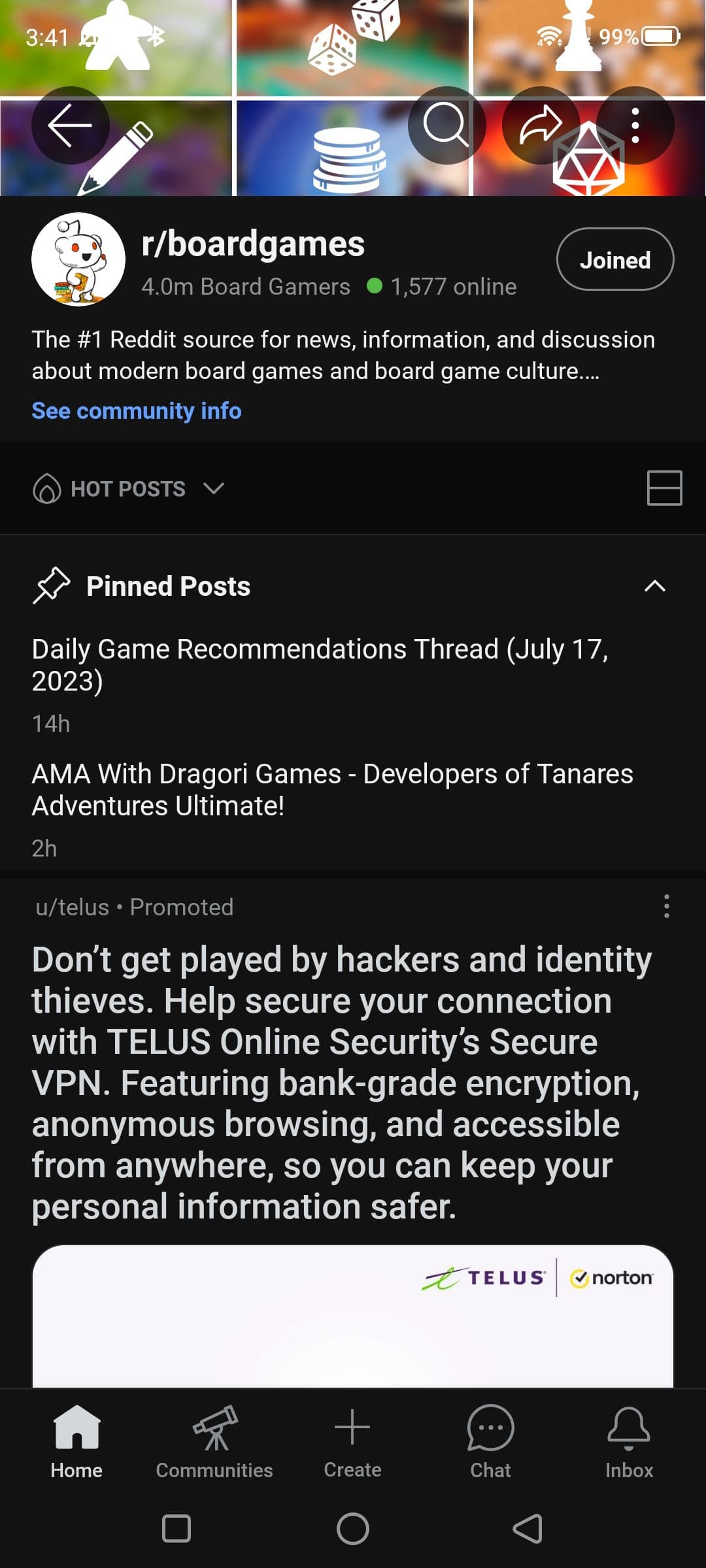 Προεπισκόπηση του subreddit r/boardgames στην εφαρμογή Reddit για κινητά