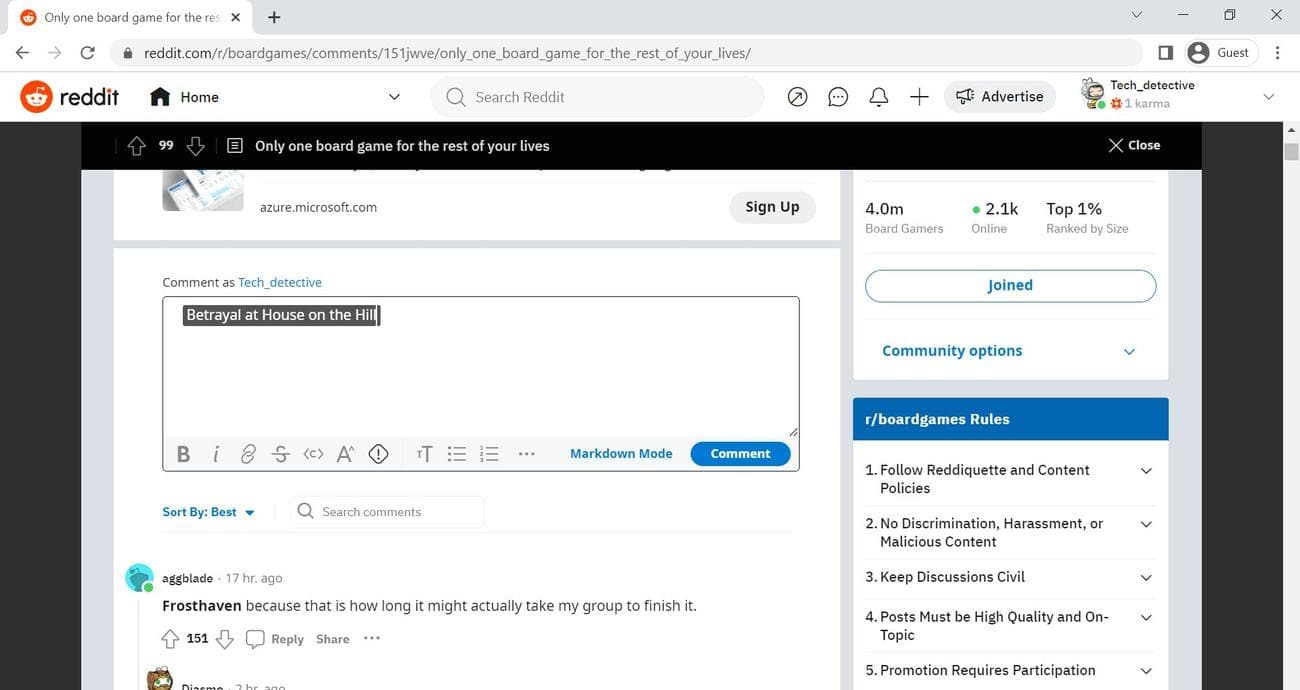 Προεπισκόπηση κειμένου με ετικέτα spoiler στο πλαίσιο σχολίων του Reddit