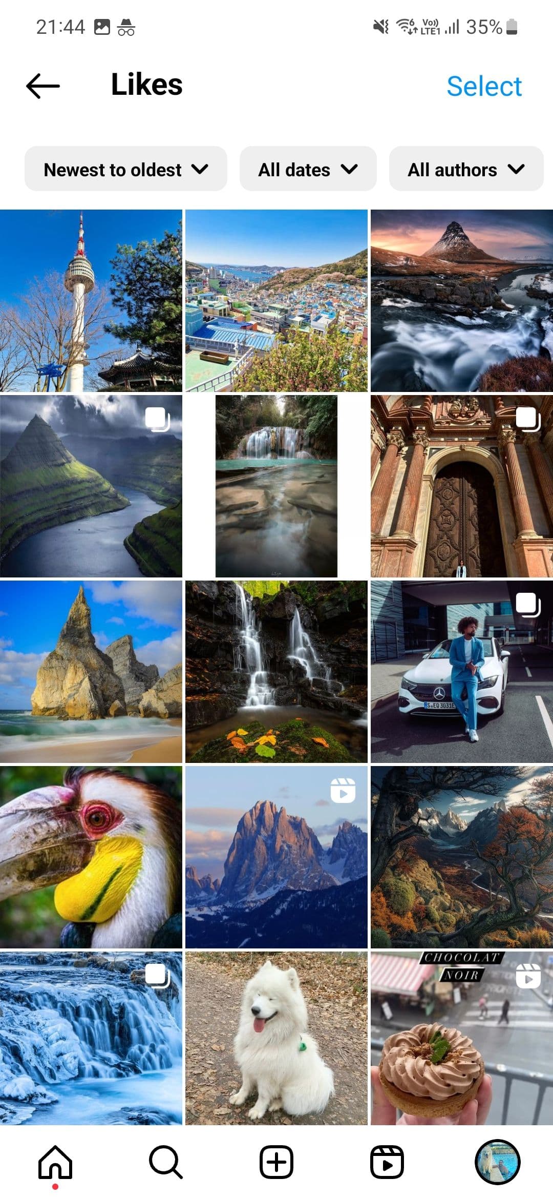 Στιγμιότυπο οθόνης του πλέγματος δραστηριοτήτων Instagram