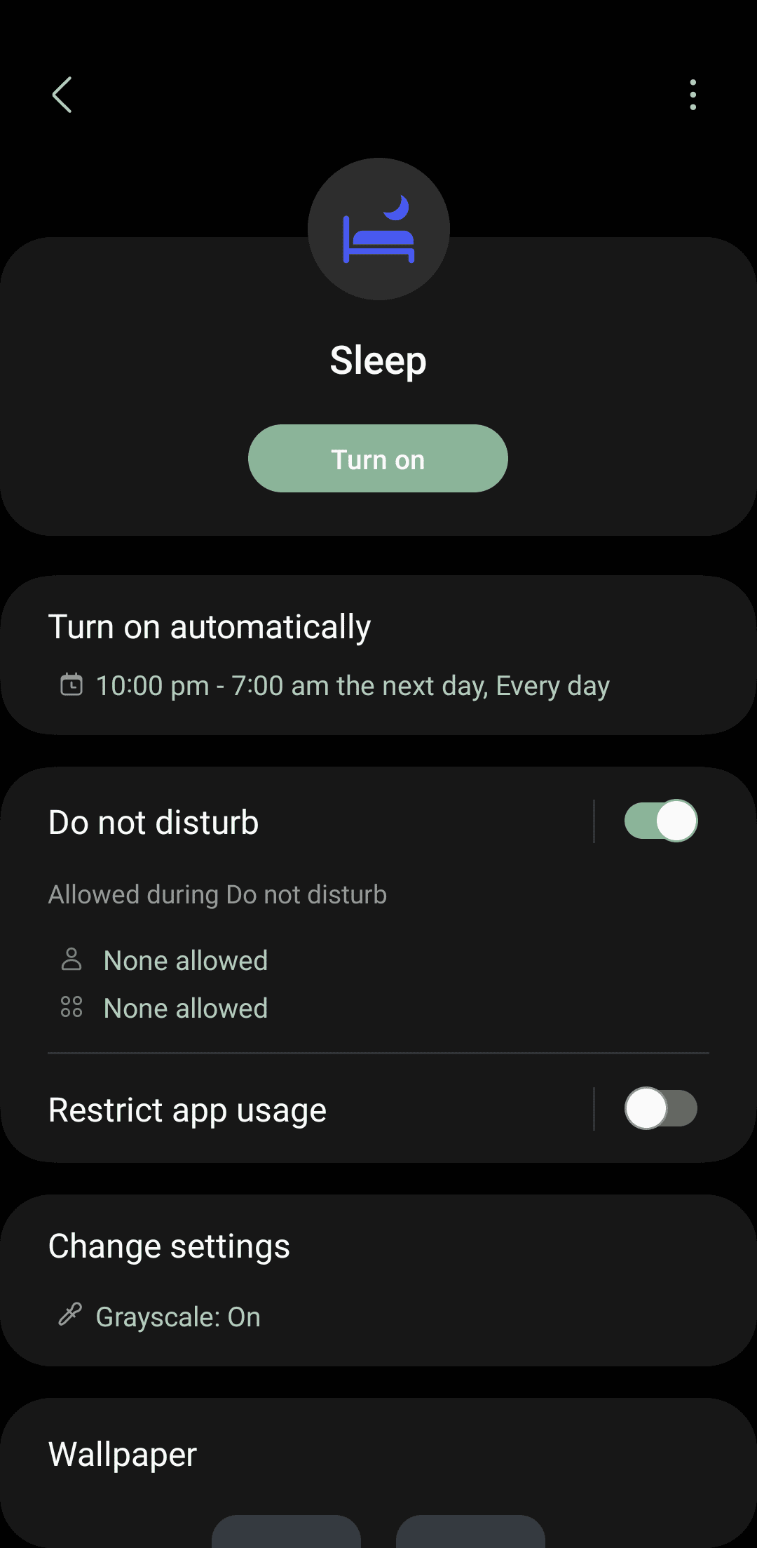 Στιγμιότυπο οθόνης των ρυθμίσεων του Samsung Galaxy