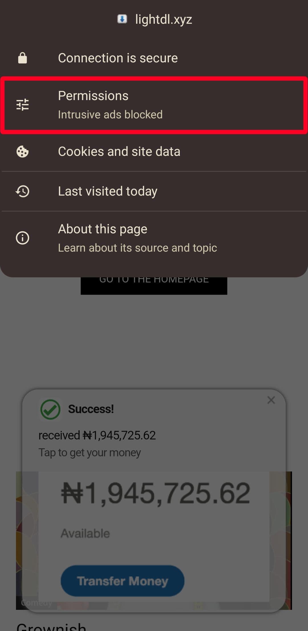 Επιλογές λουκέτου ασφαλούς σύνδεσης στο πρόγραμμα περιήγησης Chrome Android