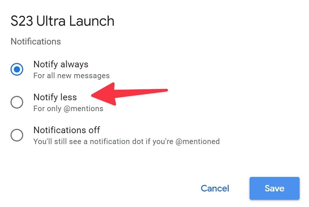 ειδοποιήστε λιγότερα στο Google Spaces