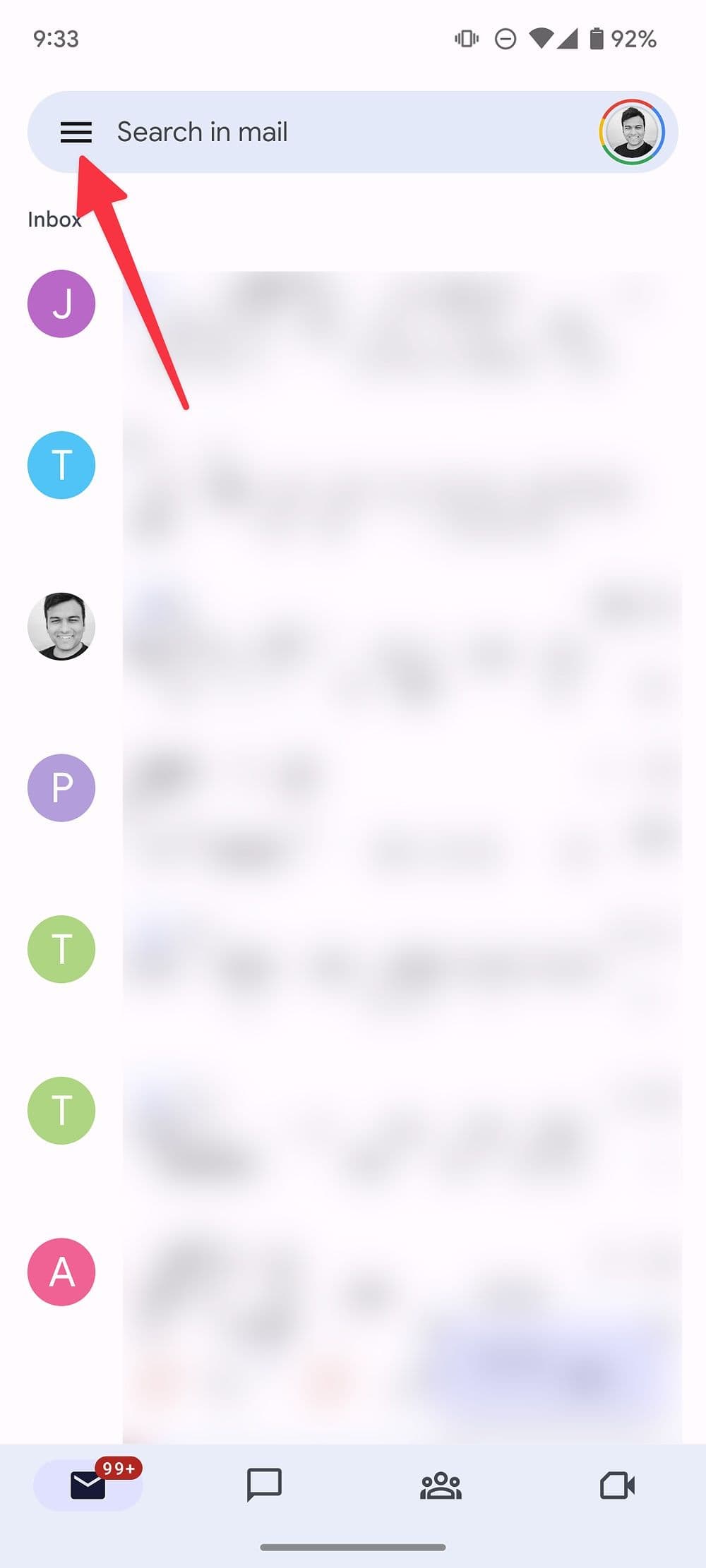 ανοίξτε το μενού χάμπουργκερ στο Gmail