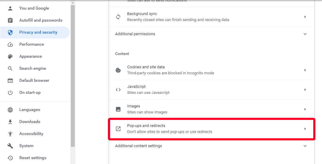Μενού ρυθμίσεων τοποθεσίας στο πρόγραμμα περιήγησης υπολογιστή Chrome