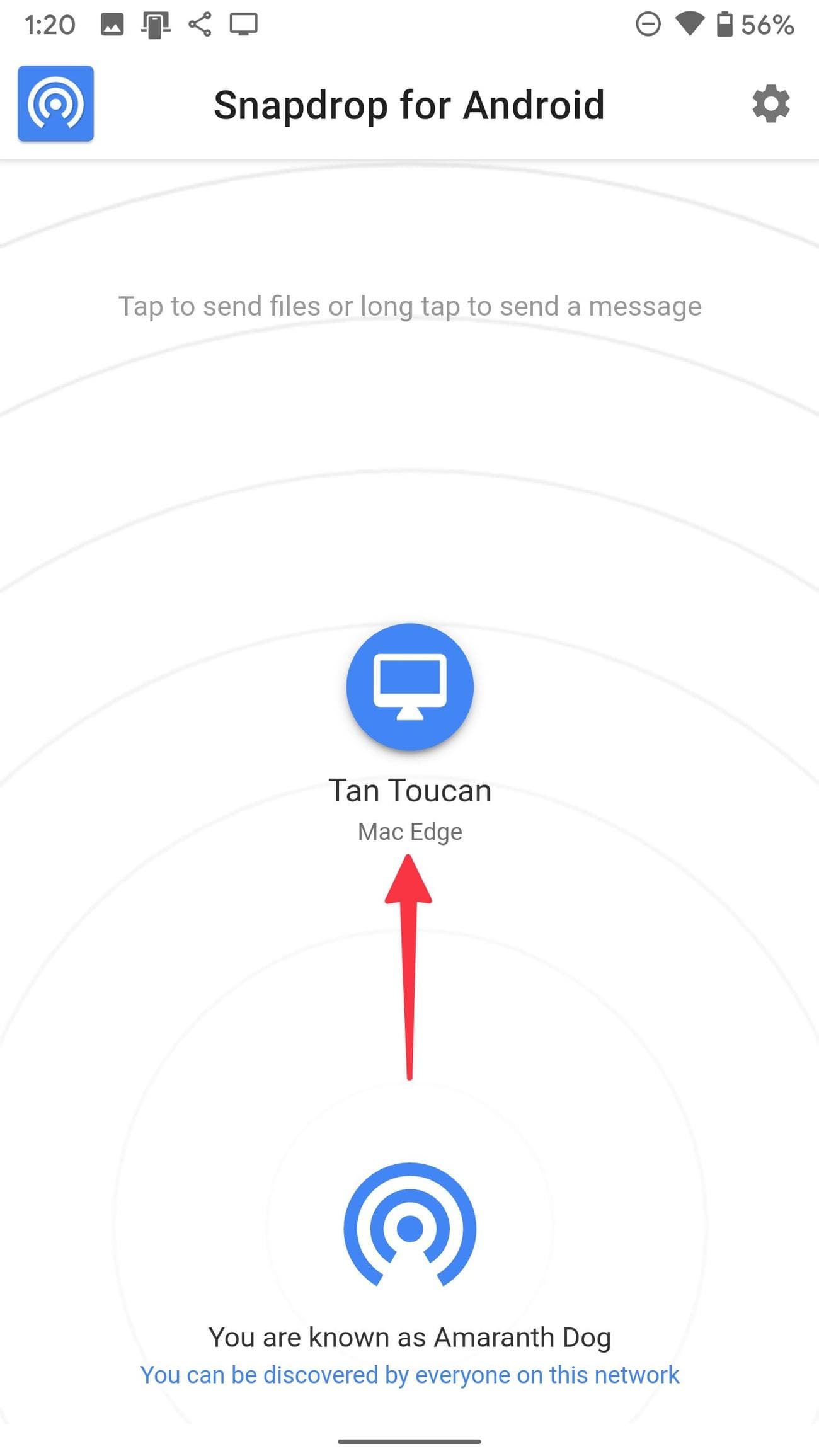 Screenshot of Snapdrop connect option