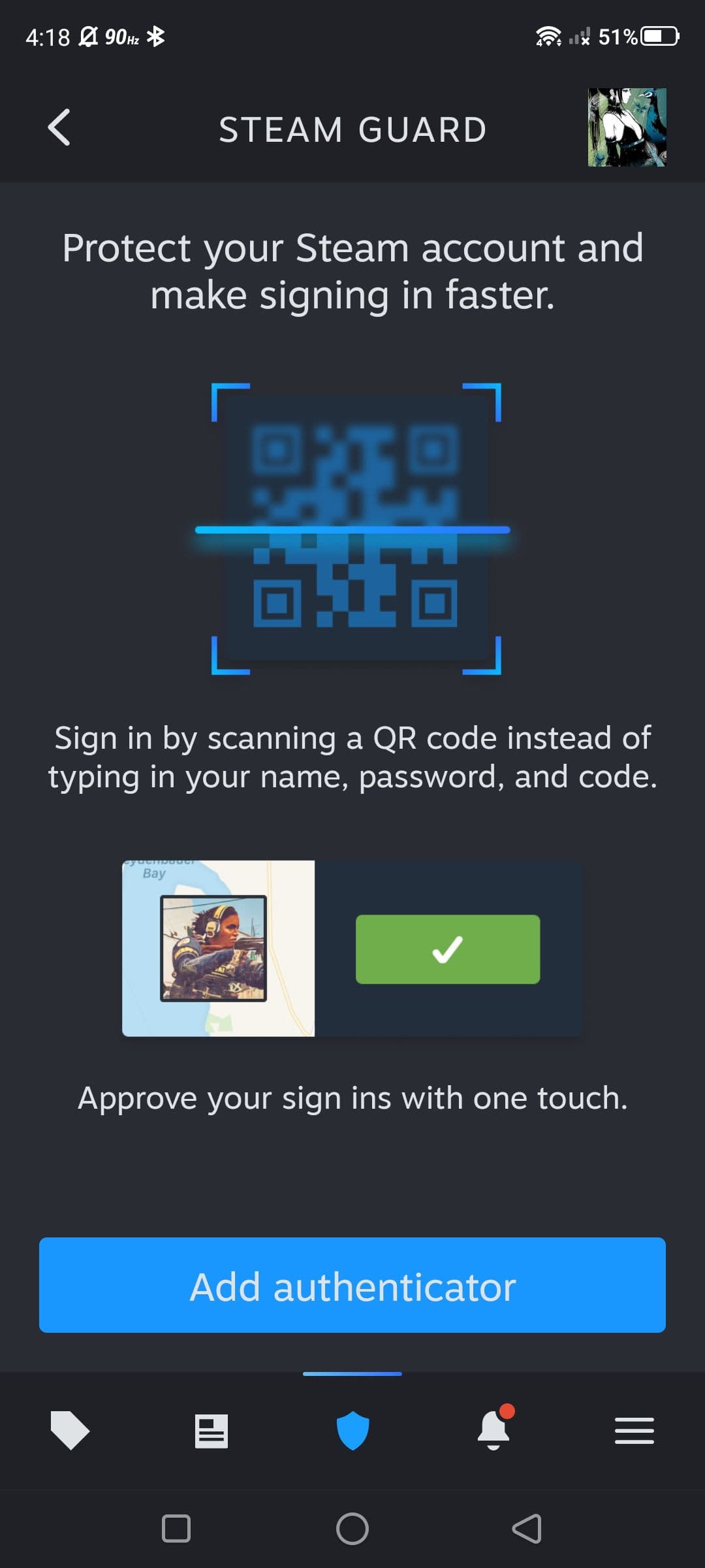 Στιγμιότυπο οθόνης της ρύθμισης του Steam Guard στην εφαρμογή Steam
