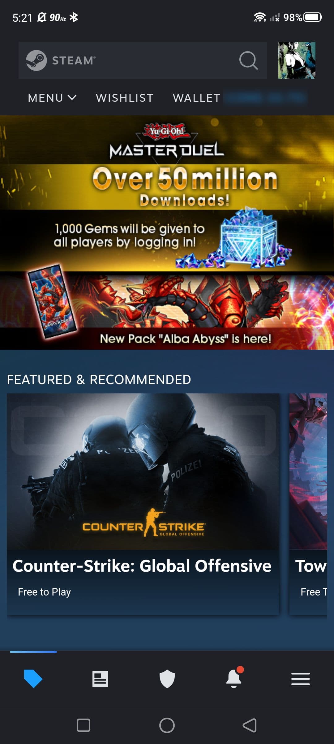 Στιγμιότυπο οθόνης της αρχικής σελίδας της εφαρμογής Steam