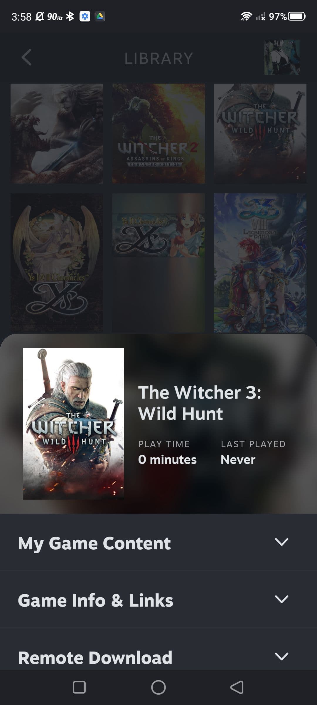 Στιγμιότυπο οθόνης της λίστας επιλογών όταν επιλέγετε ένα παιχνίδι στη βιβλιοθήκη σας ενώ βρίσκεστε στην εφαρμογή Steam