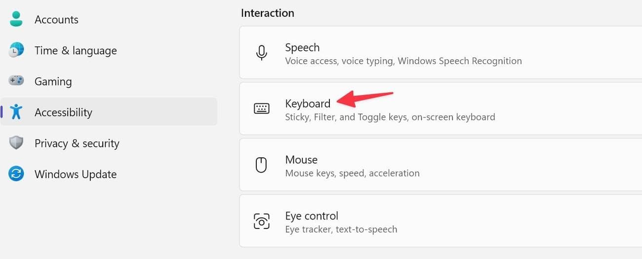 ανοιχτό πληκτρολόγιο στις ρυθμίσεις των Windows