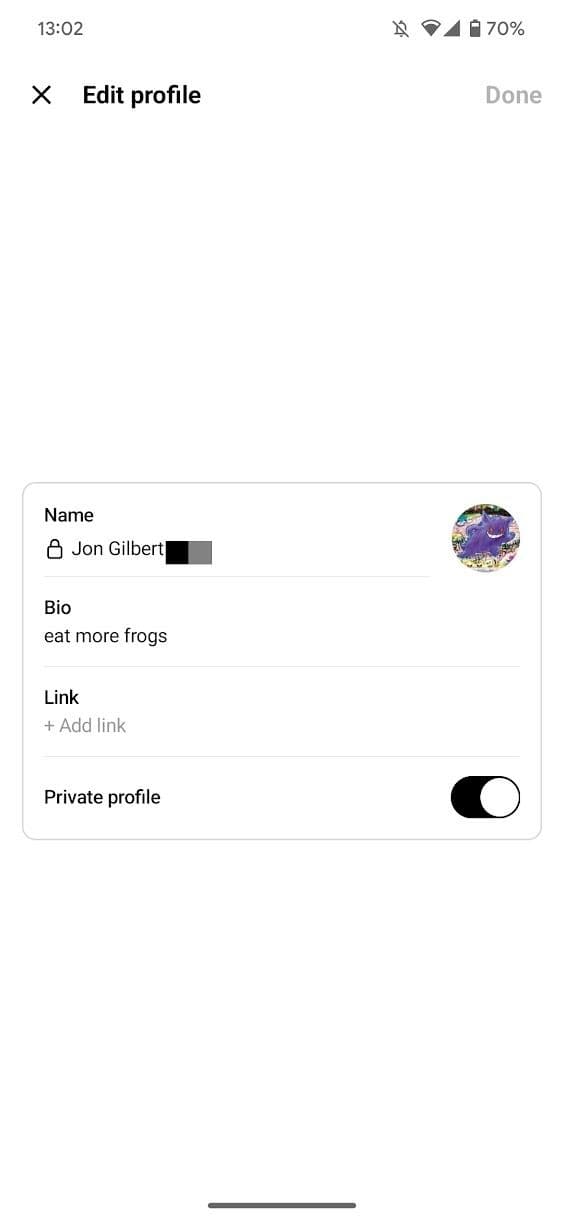 στιγμιότυπο οθόνης νημάτων επεξεργασία σελίδας προφίλ