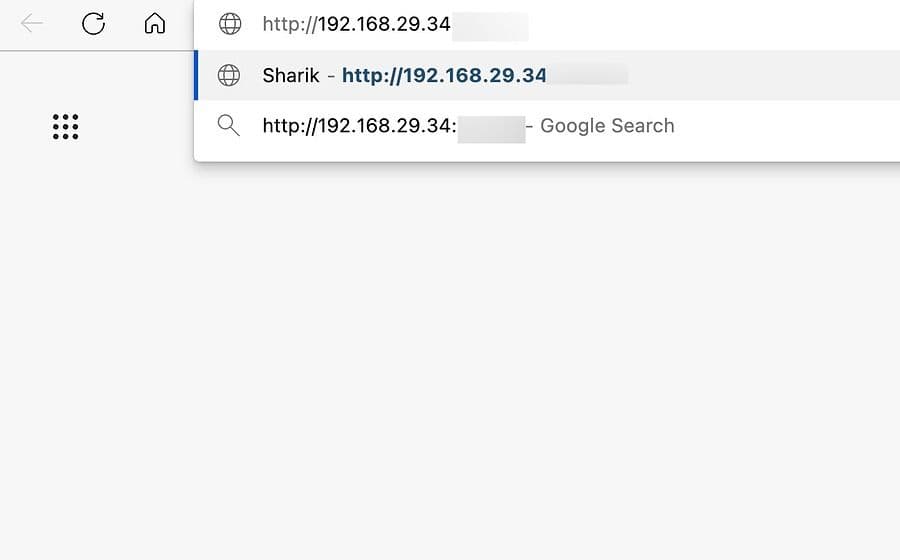 Screenshot of IP address