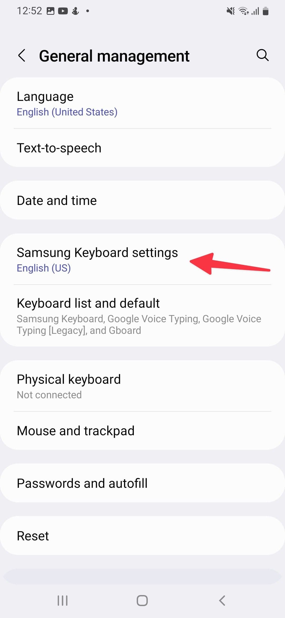 Ρυθμίσεις πληκτρολογίου Samsung
