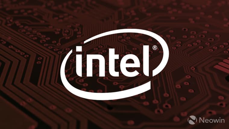 Intel logo on red