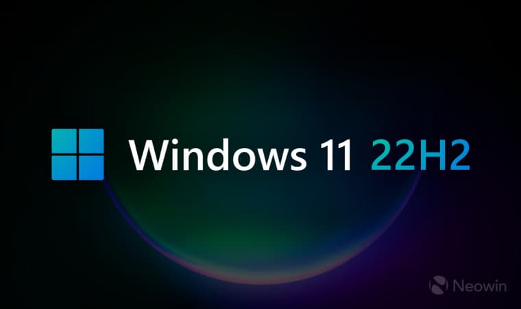 An image with a colorful Windows 11 22H2 logo and a dimmed background