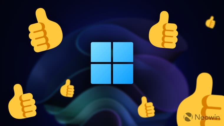 A Windows 11 logo surrounded by thumb up emojis