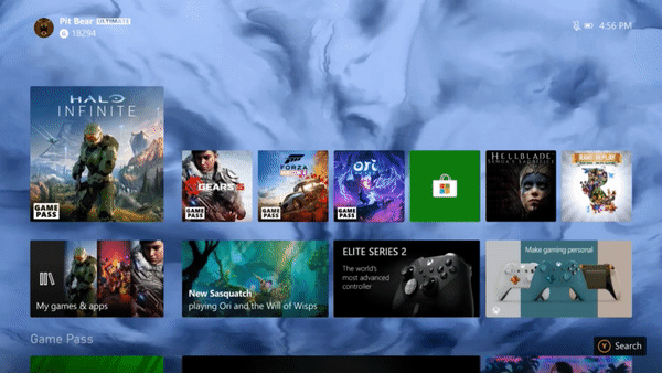 Ένα GIF που δείχνει ένα ειδικό backdoung για το Xbox Dashboard