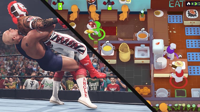 Στιγμιότυπα του WWE 2K23 και του Plateup mashup