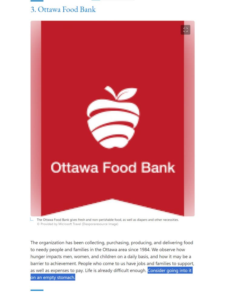 , Η Microsoft AI κατέγραψε την Ottawa Food Bank στον ταξιδιωτικό οδηγό, πρότεινε “να πάτε με άδειο στομάχι”, TechWar.gr