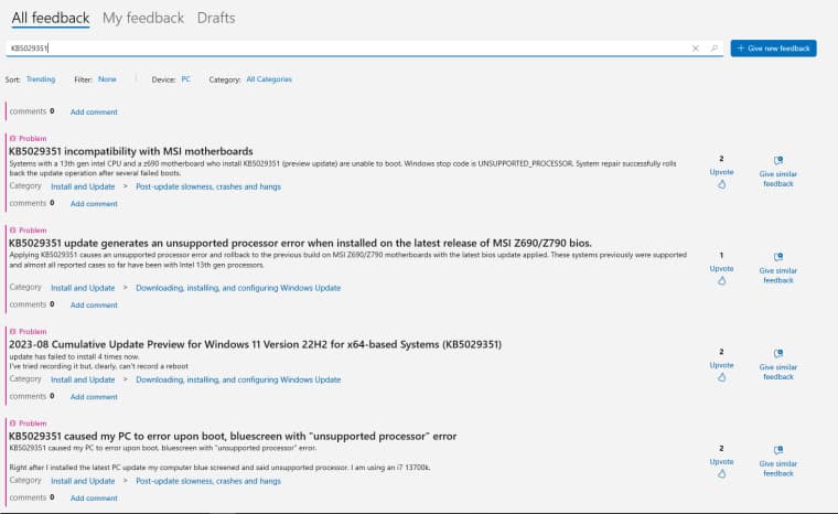 , Η Microsoft διερευνά σφάλματα Windows (KB5029351, KB5029331) Μη υποστηριζόμενη λειτουργία BSOD επεξεργαστή, TechWar.gr