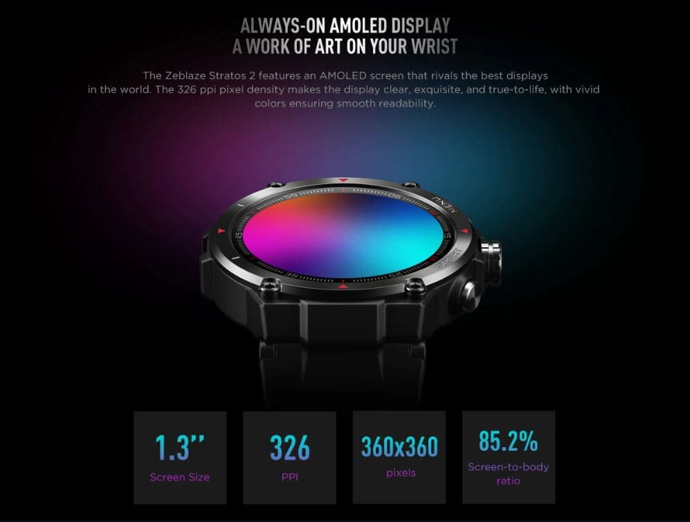 , [Δύο έμειναν] Zeblaze Stratos 2 : Always on AMOLED οθόνη , με GPS , αδιάβροχο στις 5atm και SpO2 Monitor στα 45.9€!, TechWar.gr