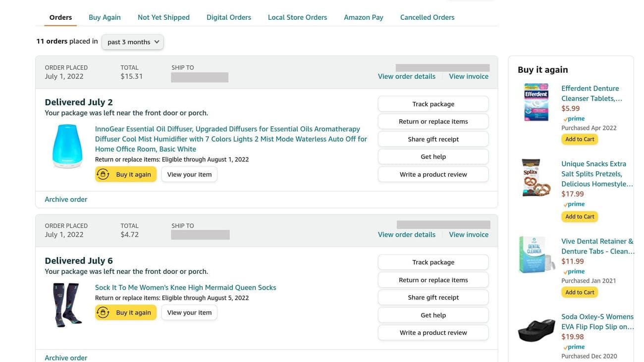 Σελίδα παραγγελιών Amazon