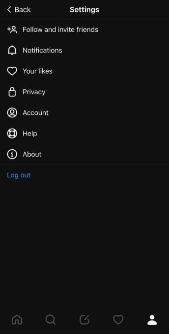 Το μενού Ρυθμίσεις της εφαρμογής Threads, το οποίο εμφανίζει τώρα μια επιλογή πρόσβασης στις αναρτήσεις που σας αρέσουν