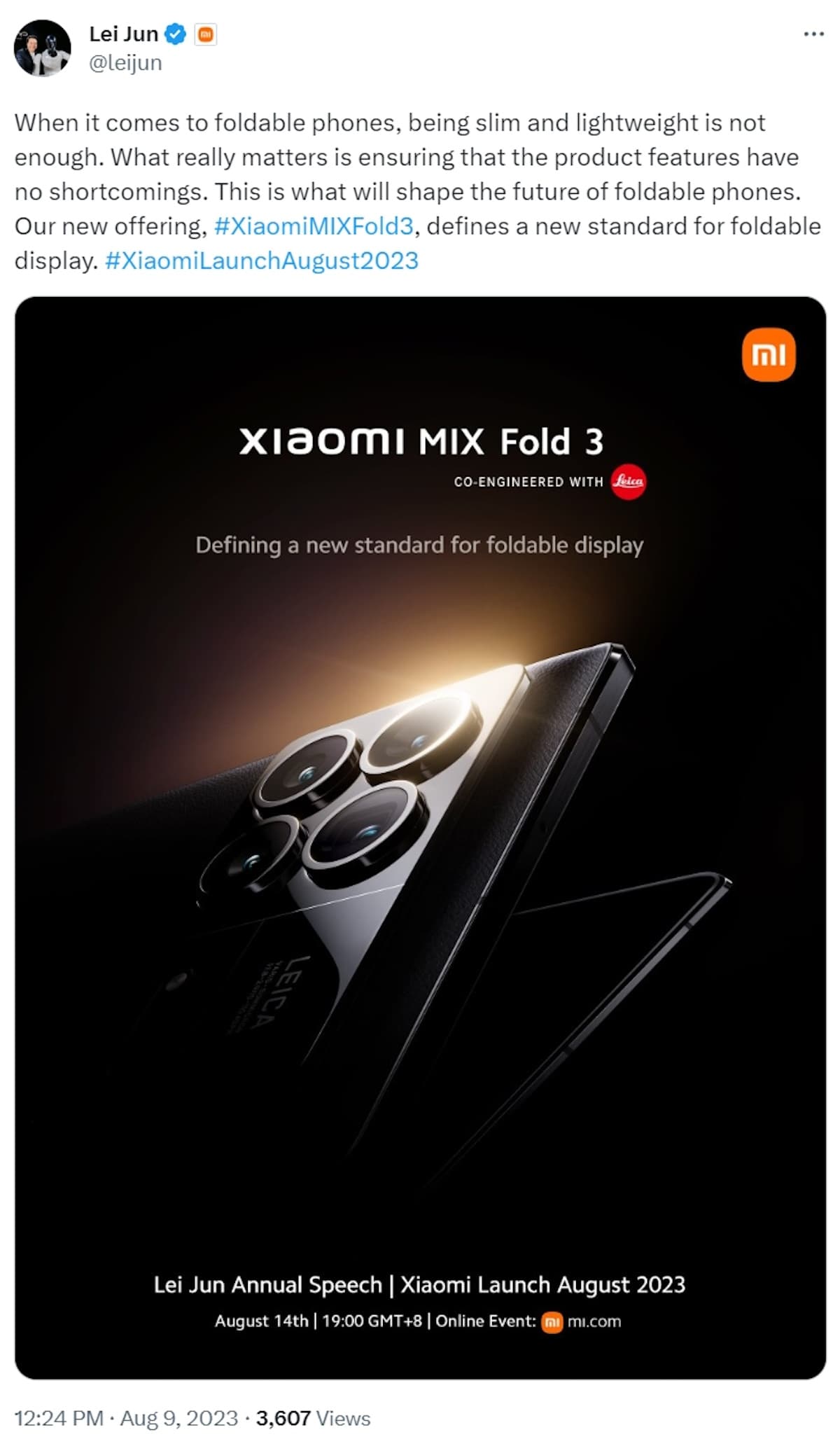 Ημερομηνία κυκλοφορίας του Xiaomi Mix Fold 3