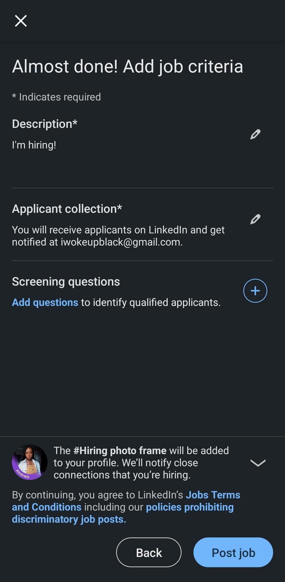 Προσθέστε επιλογές για να ενημερώνεστε για τους αιτούντες και τις ερωτήσεις ελέγχου πριν από την υποβολή της εργασίας