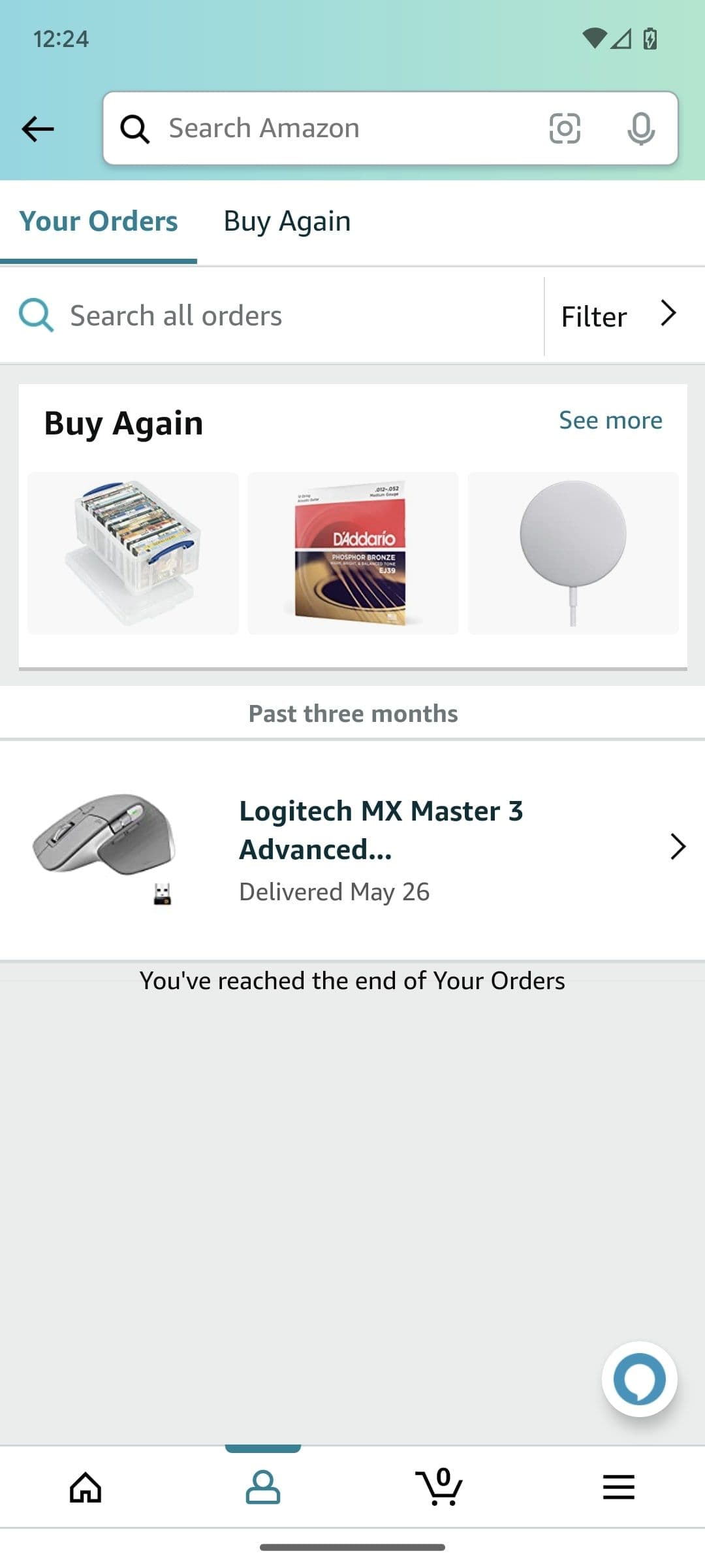 οθόνη παραγγελιών εφαρμογών amazon shopping